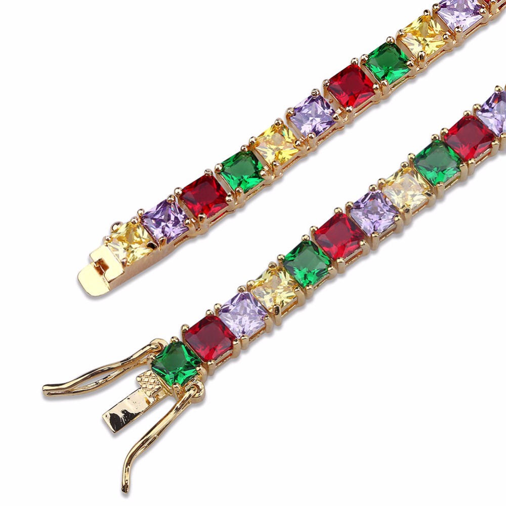 new fashion Hip hop bling iced out Jewelry Mixed Color Cubic Zircon Bracelet Bling Iced Out 1 Row AAA CZ Stone Men's Copper Tennis Chain Free Sen