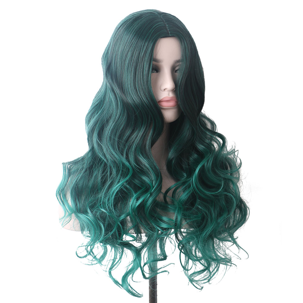 WoodFestival green wig long curly synthetic natural wavy wigs black ombre hair women fashion