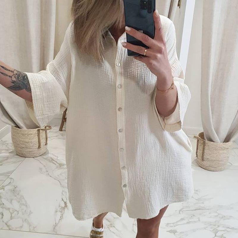Casual Dresses Hadara Solid Turn Down Collar Women Fashion Three Quarter Loose Dress Elegant Wrinkle Mini Female Ladies, Beige
Casual Dresses Hadara Solid Turn Down Collar Women Fashion Three Quarter Loose Dress Elegant Wrinkle Mini Female Ladies, Beige