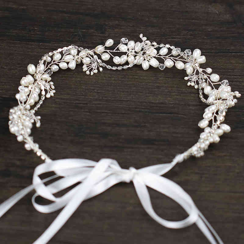 Wedding Hair Jewelry Accessories Freshwater Pearl Band Hand Woven Rhinestone Bridal Headdress Dress