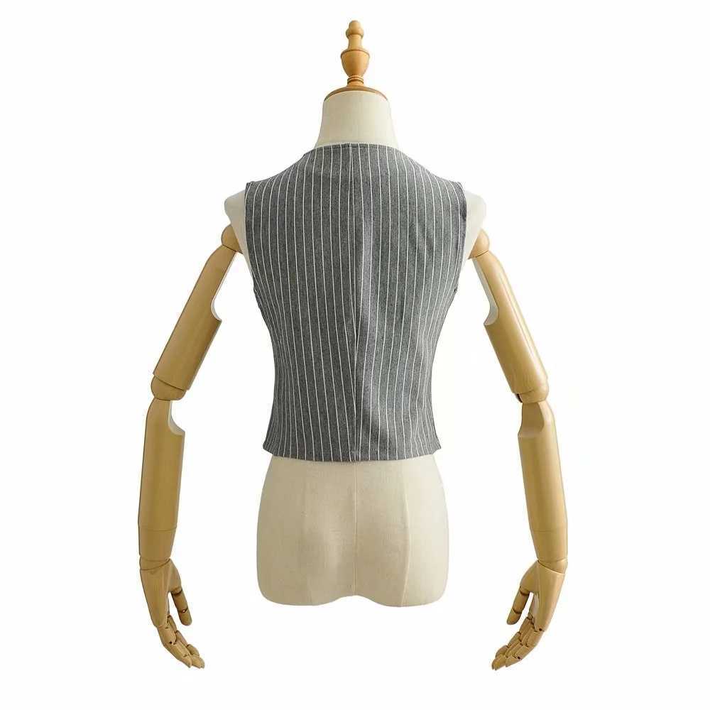 Summer Y2K Womens Vests Single Bottons Striped Waistcoat Vest Office Lady Stretchy Woman Korean Fashion Tops 210819