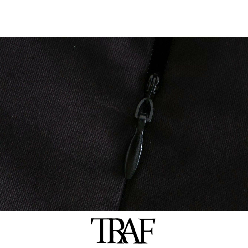 TRAF Women Chic Fashion With Drawstring Tied Pleated Mini Dress Vintage Long Sleeve Back Zipper Female Dresses Mujer 210409