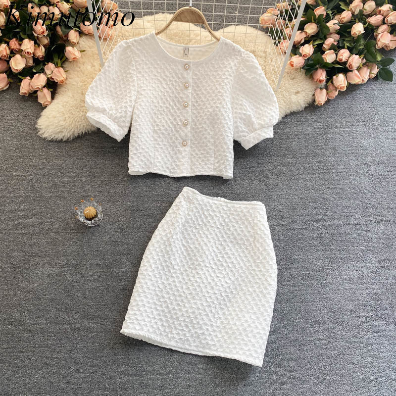 Kimutomo Elegant Fashion Suit Women Summer Fashion O-neck Short Puff Sleeve Breasted Tops + High Waist Solid Color Skirt 210521, Black
Kimutomo Elegant Fashion Suit Women Summer Fashion O-neck Short Puff Sleeve Breasted Tops + High Waist Solid Color Skirt 210521, Black