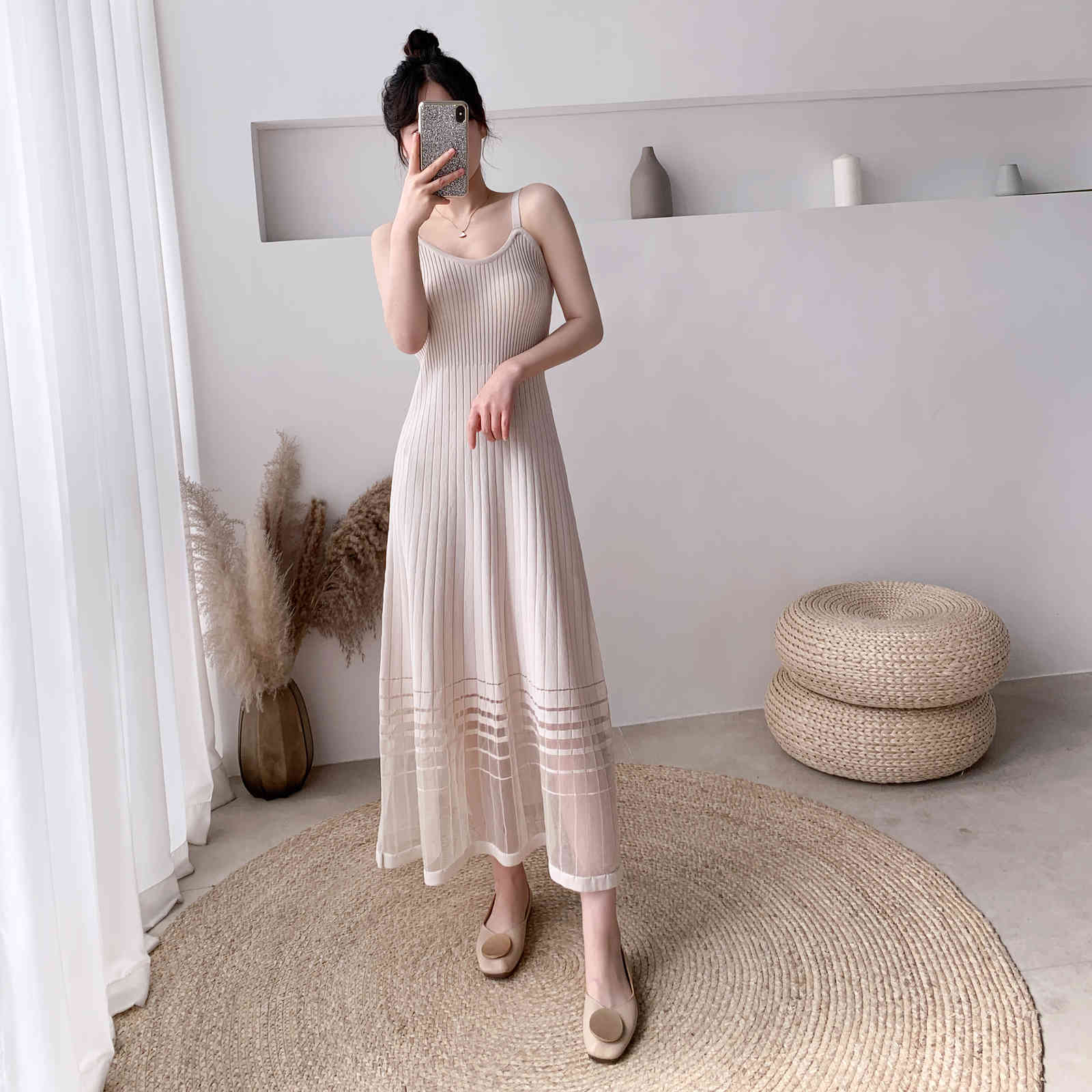 Women Sexy Spaghetti Strap Sleeveless Knitted Dress Summer Fashion Ice Silk Party Casual Sling 210506