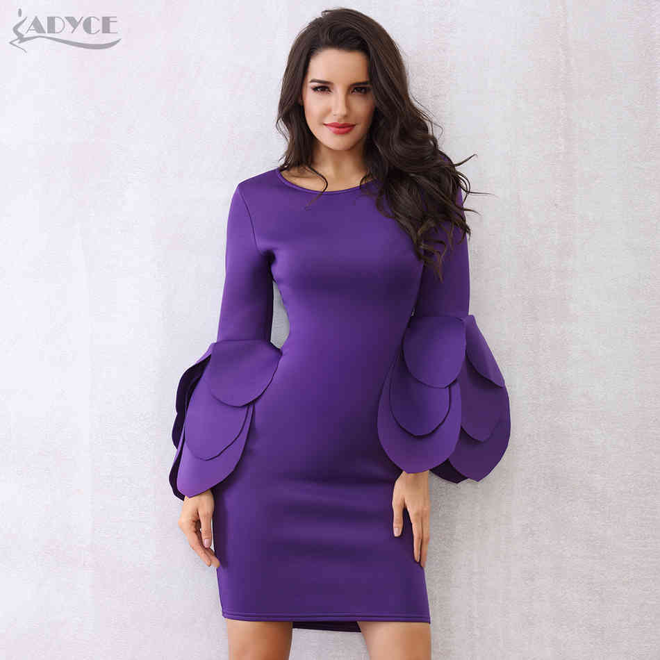 Autumn Women Violet Black Celebrity Evening Party Dress Long Petal Sleeve Mini Elegant Runway Club Vestidos 210423