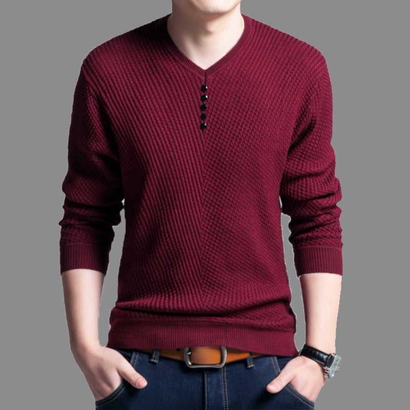TFETTERS Men Sweater Casual V-Neck Pullover Men Spring Autumn Slim Sweaters Long Sleeve Mens Sweater Knitted Shirt Homme 211018
