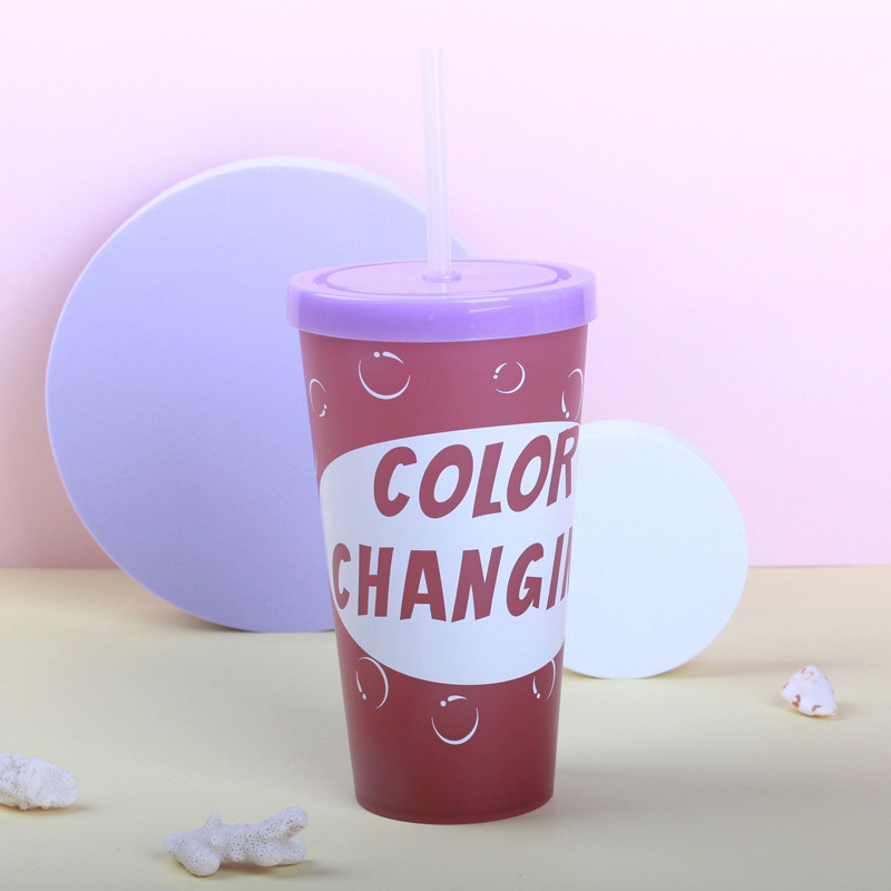 650ml Color Changing PP Plastic Cup Reusable Party Water Beverage g with Straws Variable Colors Tumblers GGA4352 Free shipping