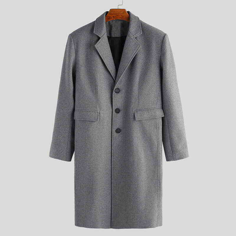 Men Wool & Blends Coat Solid Long Sleeve Jackets Fleece Men Overcoats Streetwear Fashion Long Male Outerwear Trench Woolen Coat 211122