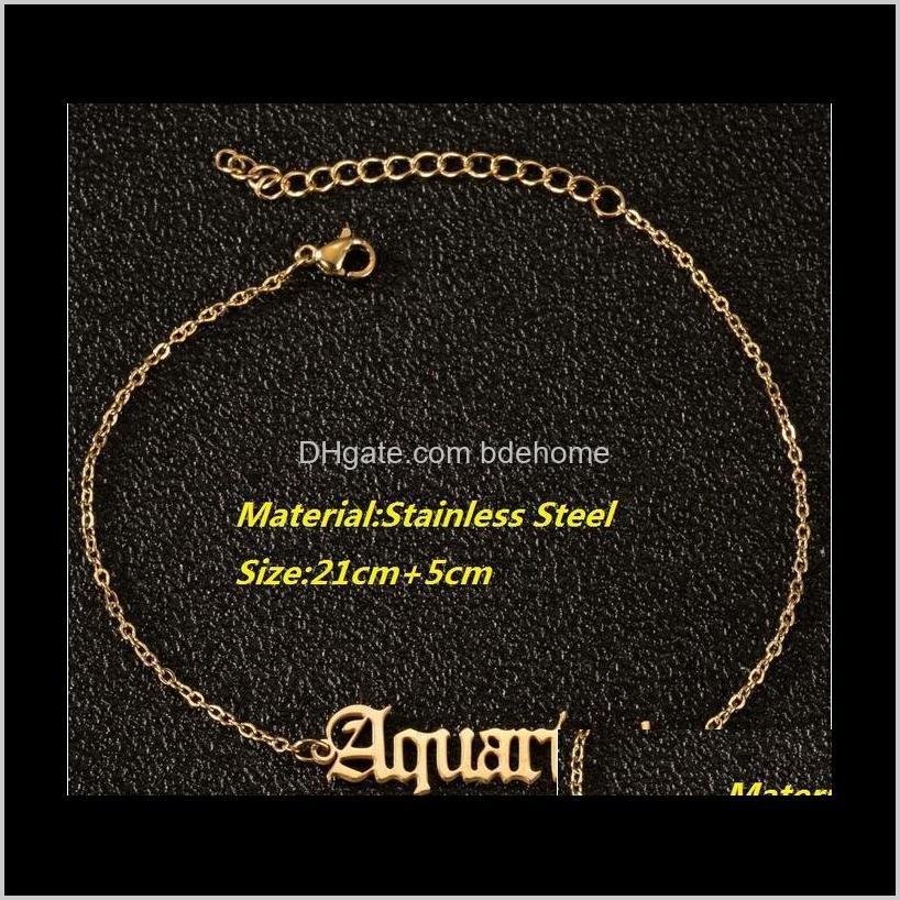 Anklets Drop Delivery 2021 12 Zodiac Ankle For Hip Hop Jewelry Women Constellation Gold Adjustable Anklet Stainless Steel Bracelets Wholesale