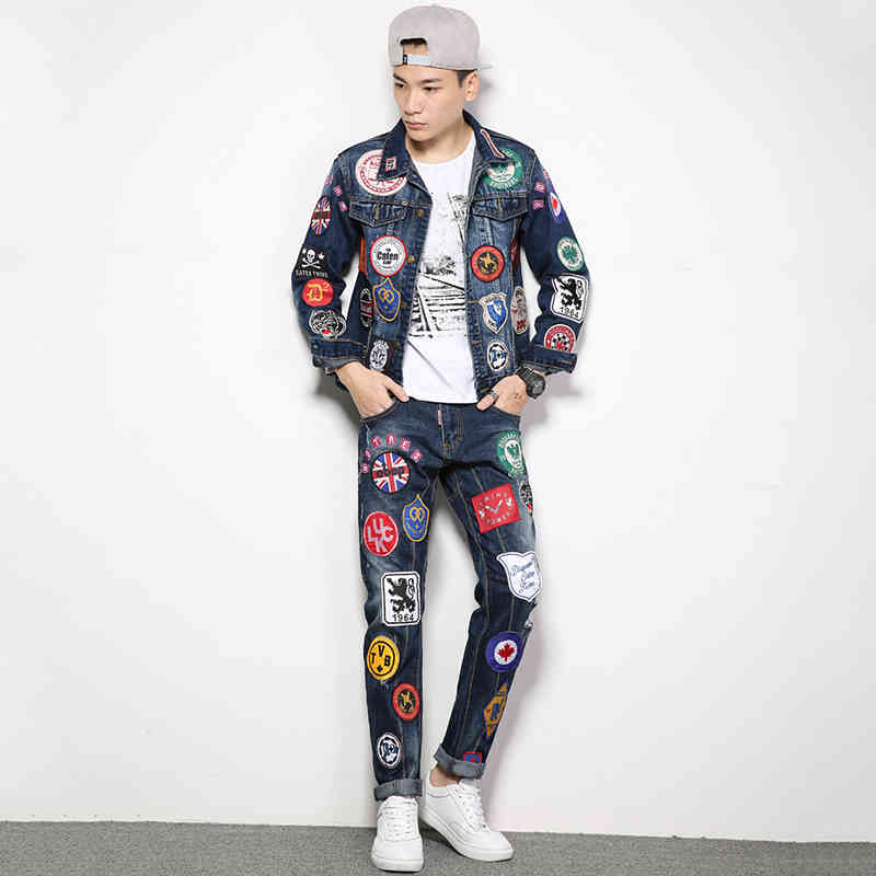 men's tracksuits brim jacket defines worn men thin personality street mark dance suit embroidered multi-distinctive and jeans t04e, Gray
men's tracksuits brim jacket defines worn men thin personality street mark dance suit embroidered multi-distinctive and jeans t04e, Gray
