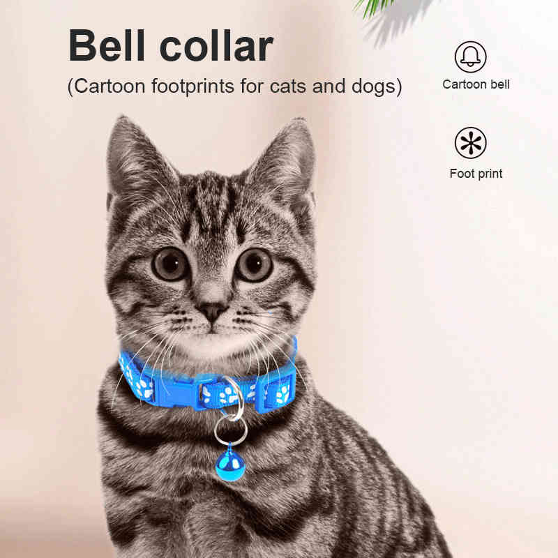 1PC Cute Bell Collar For Cats Dog Collar Teddy Bomei Dog Cartoon Funny Footprint Collars Leads Cat Accessories Animal Goods