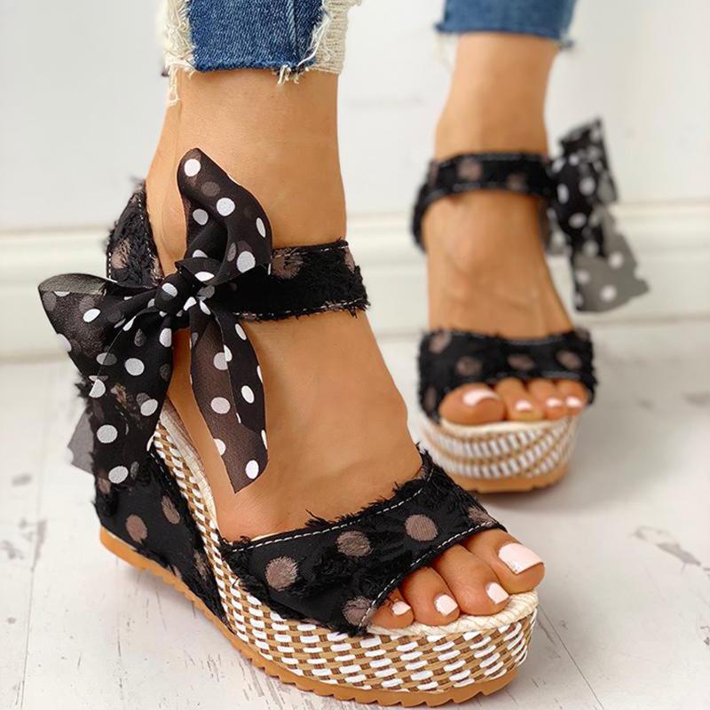 Sandals Women's Platform 2021 Dot Lace-up Shoes Bow Knot Wedges Women Summer Casual Weave Beach Sandalias Mujer, Black
Sandals Women's Platform 2021 Dot Lace-up Shoes Bow Knot Wedges Women Summer Casual Weave Beach Sandalias Mujer, Black