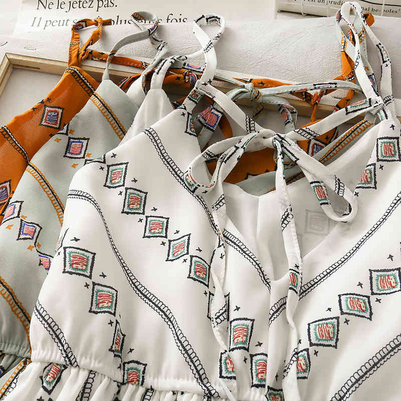 OCEANLOVE Sexy A-line Vestido Fashion V Neck High Waist Dresses Women Print Sleeveless Beach Style Dresses Chic Ropa Mujer 16415 210331Z