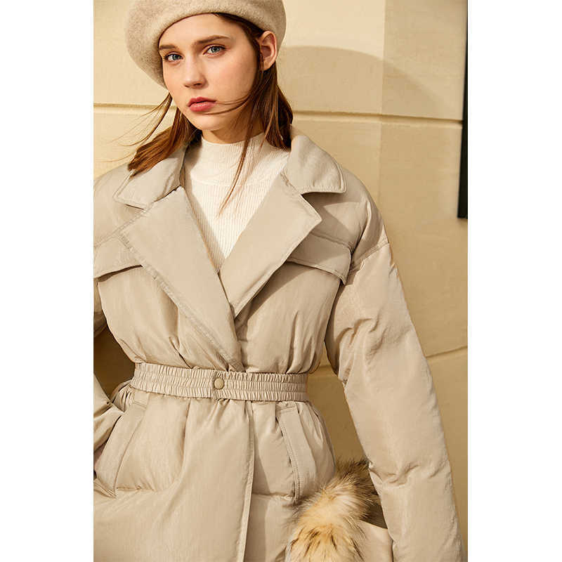 Minimalism Thick Winter Coat Women Fashion OLstyle Solid 90% White Duck Down Lapel Belt Women's 12040398 210527