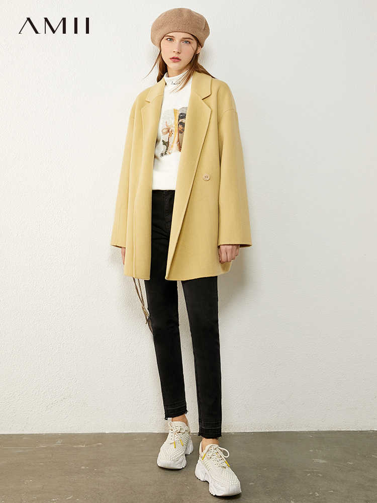 Minimalism Winter OLstyle Coat Female 100%wool Fashion Solid Lapel Double-sided Woolen Women 1344 210527