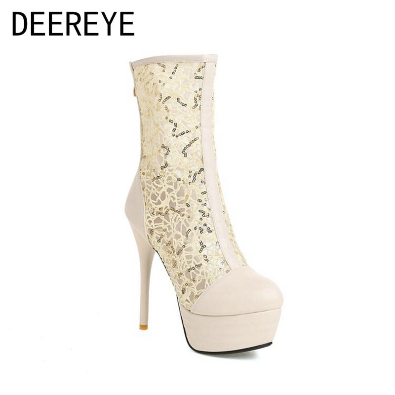 Boots Elegant Mesh PU Sequin Ankle Short Mix Sparkling Women's Thin High Heels 12CM Platform Back Zipper For Banquet Party Shoes, Black
Boots Elegant Mesh PU Sequin Ankle Short Mix Sparkling Women's Thin High Heels 12CM Platform Back Zipper For Banquet Party Shoes, Black