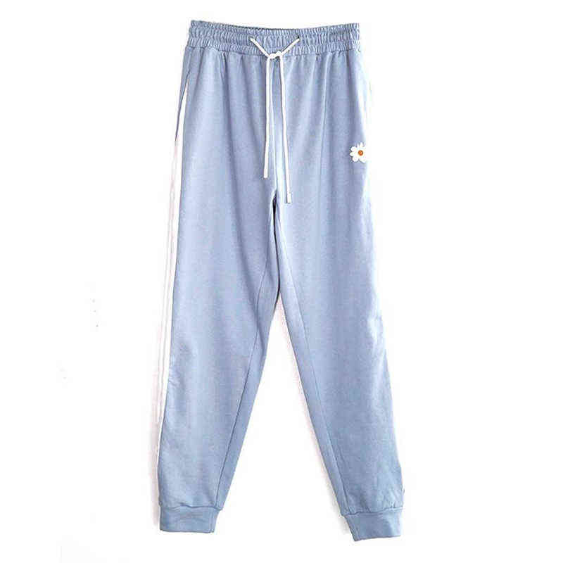 White Blue Contrast Loose Jogging Pant High Waist Drawstring Trousers Casual Female Korean Streetwear 211124Z