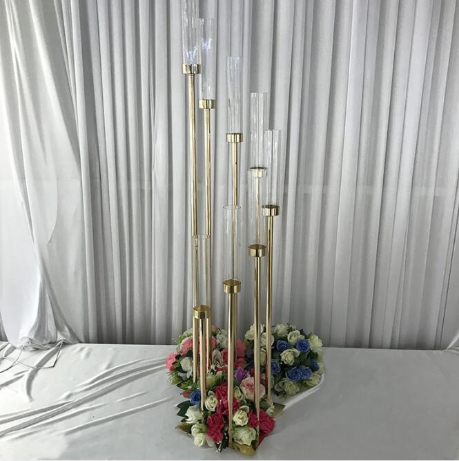 2021 Wedding Table Centerpiece Flower Stand Candle Holder 8 heads candlestick with lampshade metal gold candelabra without lamp