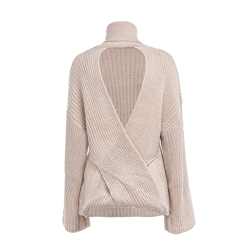 Turtle neck backless sweater jumper women autumn winter casual elegant loose soft solid sweater jumpers knitted top pullover 210415