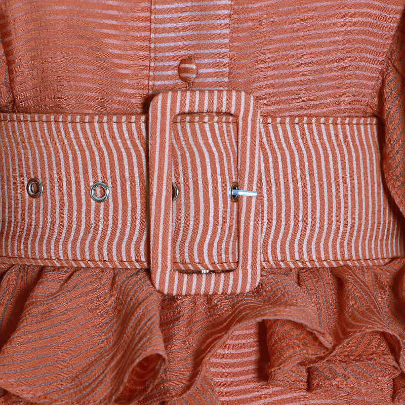 TWOTWINSTYLE Vintage Patchwork Ruffles Women Dresses O Neck Lantern Long Sleeve High Waist With Sashes Dress Female Fashion Tide 210409