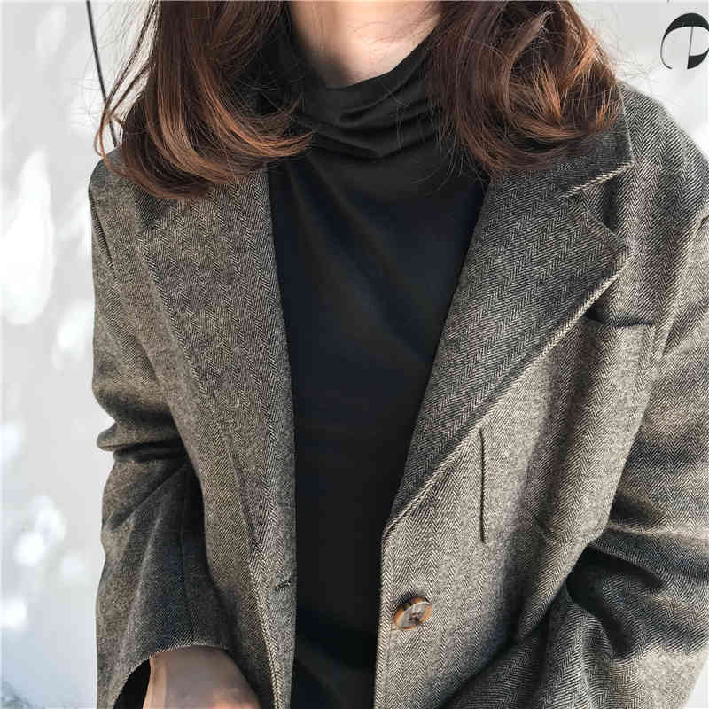 Elegant Blazers Women Vintage Work Wear Blazer Loose Formal OL Single-breasted Thick Suit Collar Jacket Female 210421