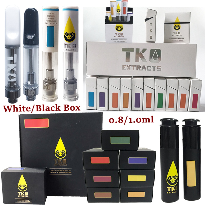 TKO Extracts Vape Cartridges White Black Box Atomizers 0.8ml 1ml Oil Carts 510 Thread Ceramic Coil E Cigarette Glass Tank Thick Wax Vapes Pe
TKO Extracts Vape Cartridges White Black Box Atomizers 0.8ml 1ml Oil Carts 510 Thread Ceramic Coil E Cigarette Glass Tank Thick Wax Vapes Pe