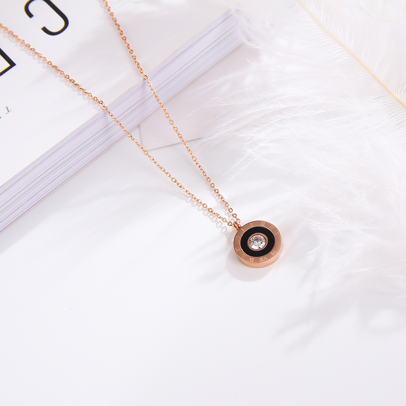 Circle Crystal Roman Numeral Necklace Pendants Double Buckle Woman Necklace Female Steel Clavicle Necklace 18K Gold Pendant Jewelry GC253