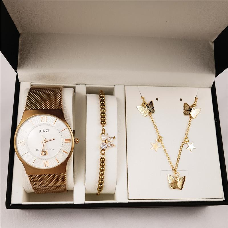 Wristwatches 2021 Fashion Couple Steel Strap Watch Set Bracelet Necklace Waterproof Men Women Student Calendar Wristwatch
Wristwatches 2021 Fashion Couple Steel Strap Watch Set Bracelet Necklace Waterproof Men Women Student Calendar Wristwatch