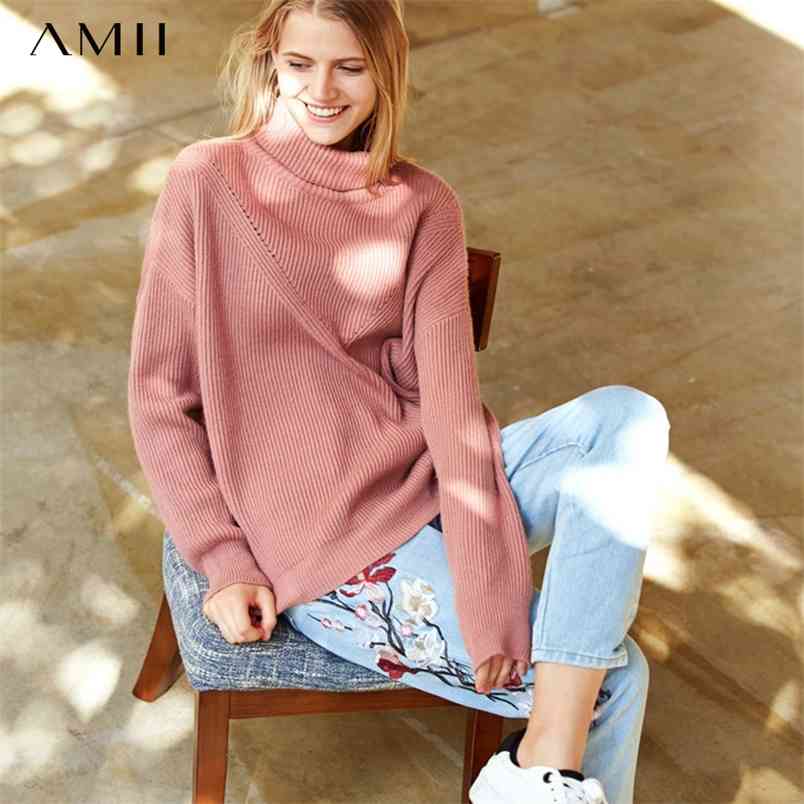 Winter Causal Turtleneck Sweater Female Solid Loose Asymmetric Thick Long Sleeve Knitted 11840291 210527