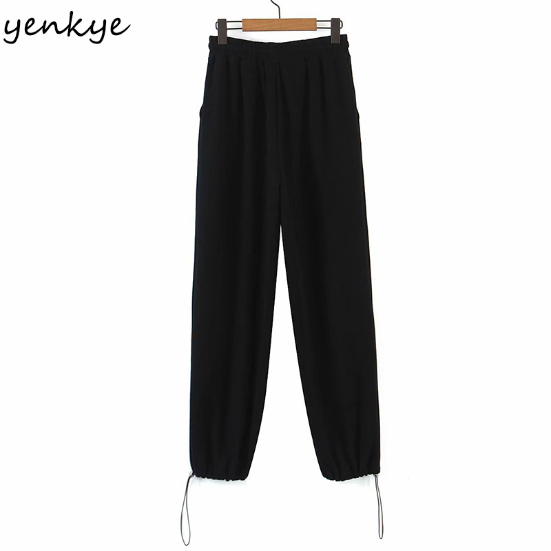Vintage Solid Color Drawstring Sweatpants Women Elastic High Waist Trousers Casual Pants Loose femme pantalon 210430