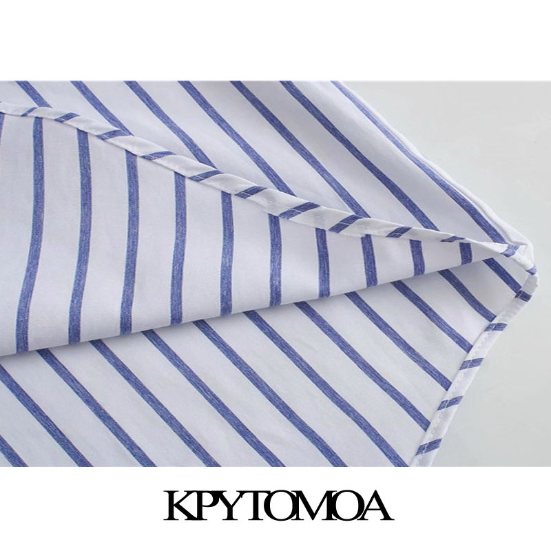 KPYTOMOA Women Fashion Office Wear Striped Loose Blouses Vintage Long Sleeve Pockets Female Shirts Chic Tops 210401