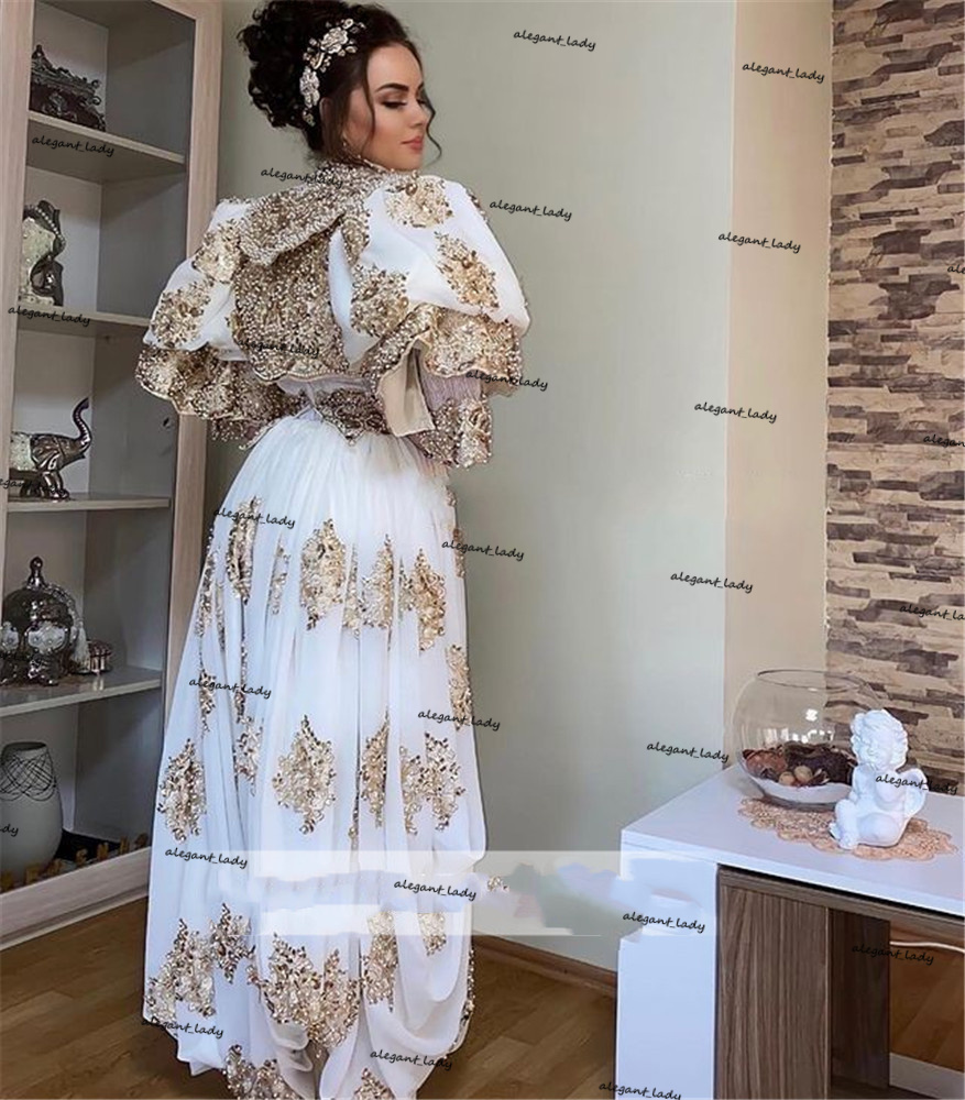 Algeria Caftan de soirée Prom Gowns Arabic Traditional Kosovo long sleeve applique lace beaded vestidos Evening Party Dresses