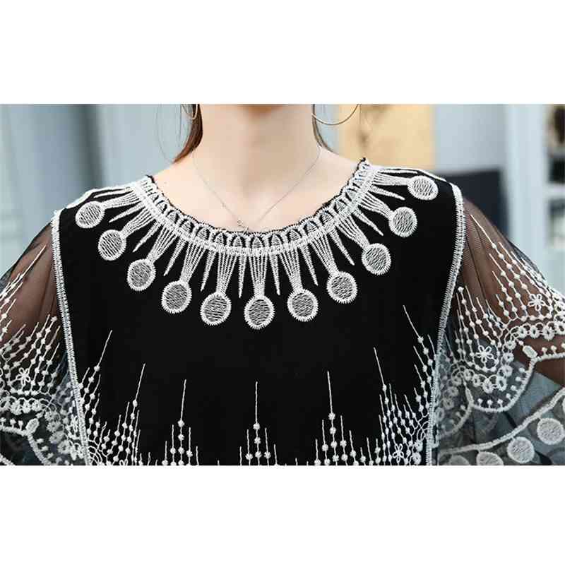 Summer Blouse Women Blusas Mujer De Moda O-neck Embroidery Chiffon Blouse Shirt Women Tops Womens Tops And Blouses C926 210602