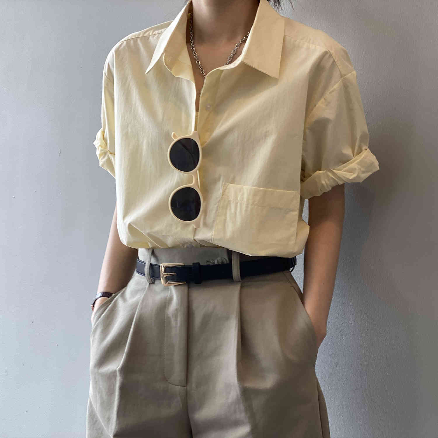 Korean Solid Women Shirt Tops Summer Short Sleeve Turn-down Collar Blouses Office Ladies Stylish Blusas Femme 210514