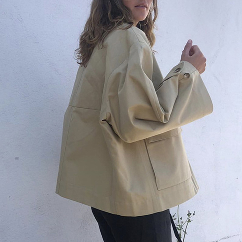 Loose Patchwork Pocket Jacket For Women Lapel Long Sleeve Casual Solid Jackets Female Spring Fashion Clothing 210524