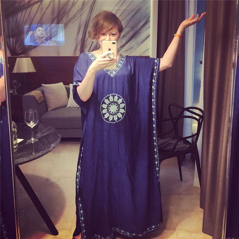 Embroidery Cotton Beach Cover up Saida de Praia Swimsuit Women Bikini cover-ups Tunics for Pareo Sarong wear #Q643 210420