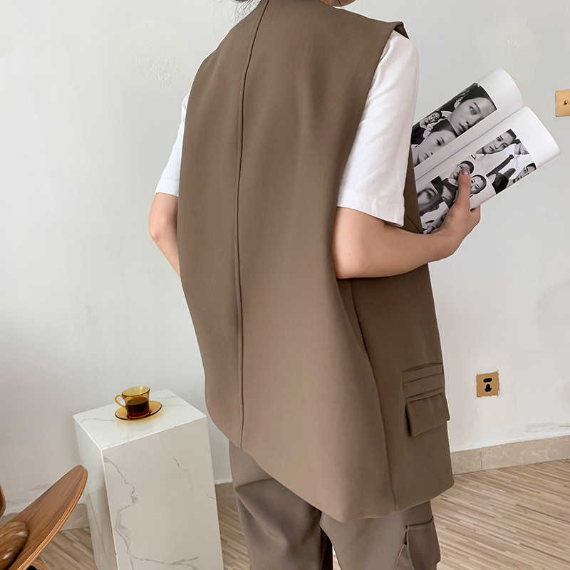 GOPLUS Winter Autumn Women's Vest Korean Style V-neck Open Stitch Vests Coats Womans Chaleco Mujer Abrigos Invierno 210819