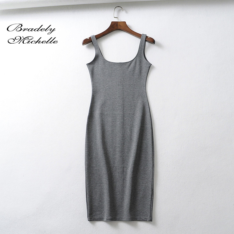 Bradely Michelle Summer Dress Vestido Women's Sexy Back slit Sleeveless Bodycon Tank Knee-length Dress 210331