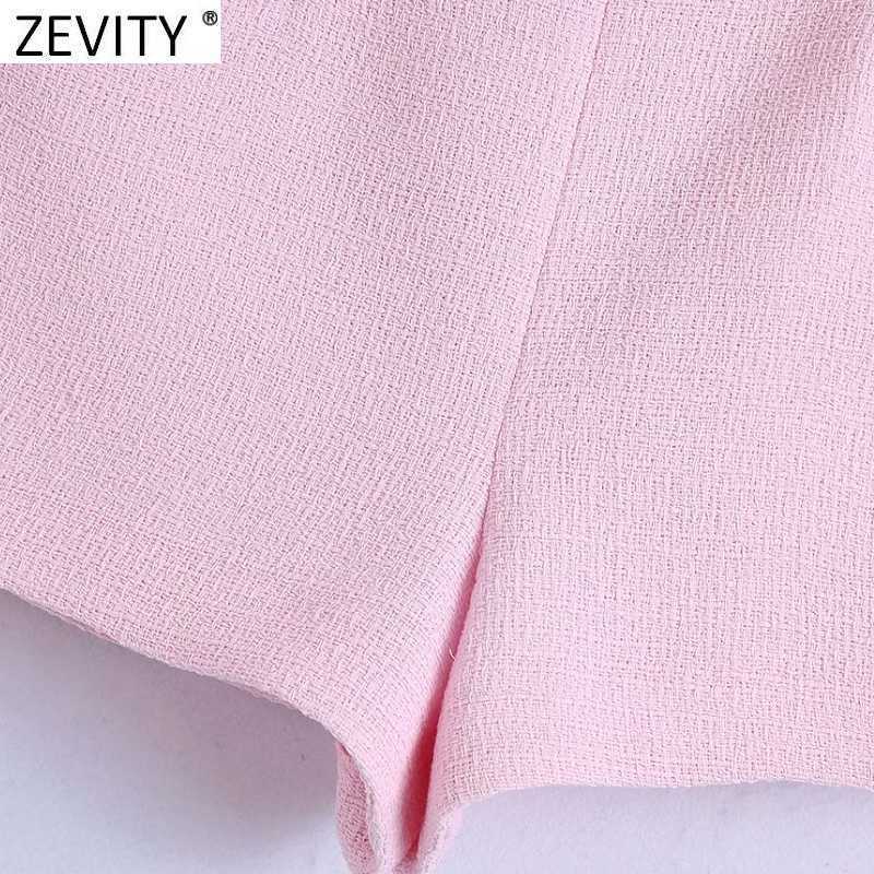 Zevity Women Fashion Button Decoration Pink Tweed Woolen Shorts Femme Streetwear Chic Side Zipper Pantalone Cortos P1019 210603