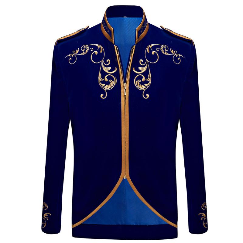 Men' Jackets Men Vintage Court Blue Black Embroidery Stand Collar Zipper Jacket Slim Fit Coat Male Singer Stage Performance Wedding Blazer
Men' Jackets Men Vintage Court Blue Black Embroidery Stand Collar Zipper Jacket Slim Fit Coat Male Singer Stage Performance Wedding Blazer