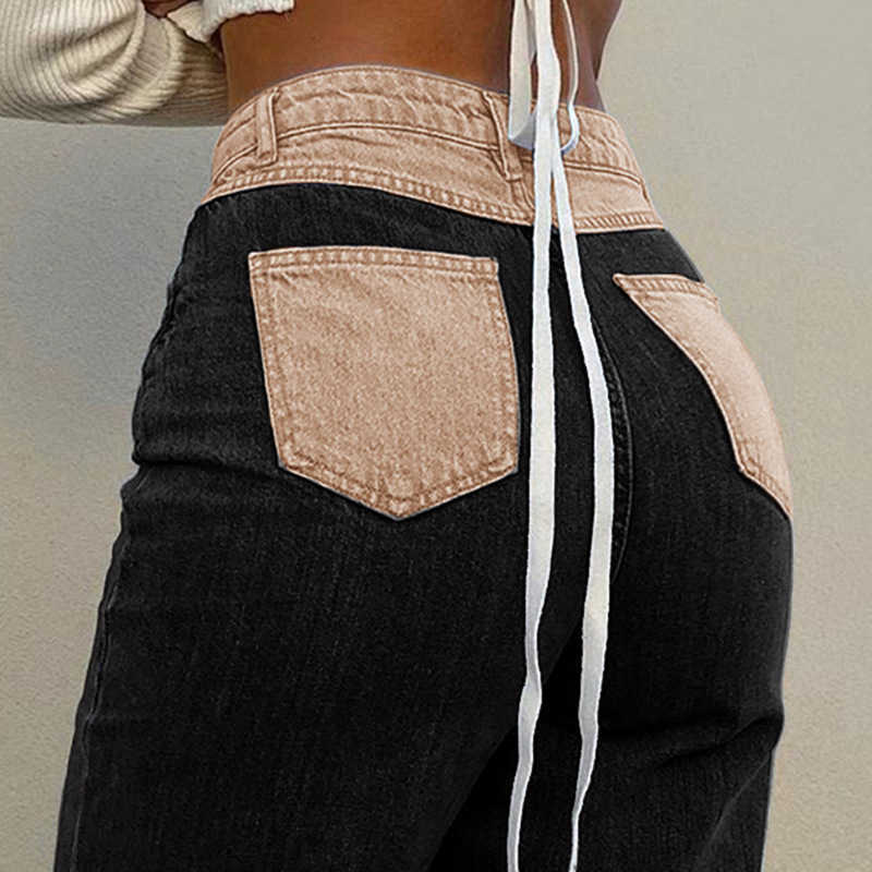 Streetwear Women's Bodycon Jeans woman Fashion Patchwork Harajuku Aesthetic Pants for women High Waisted Denim 90s 210809