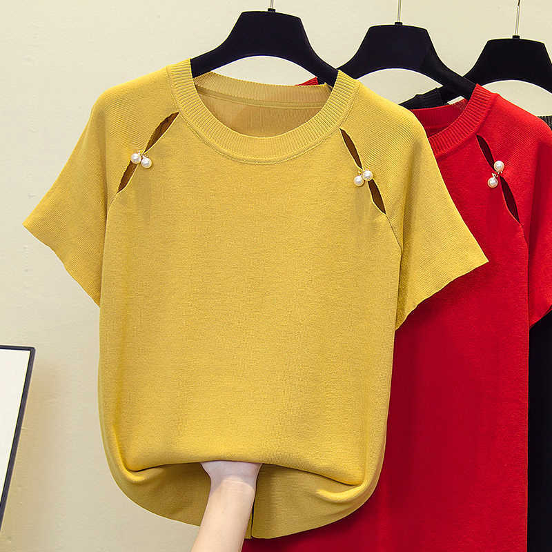 High Quality Summer Women knit sweater Women beading Shirt Elegant T shit O-neck Tees Women loose top short sleeve pullover 210604, Red
High Quality Summer Women knit sweater Women beading Shirt Elegant T shit O-neck Tees Women loose top short sleeve pullover 210604, Red