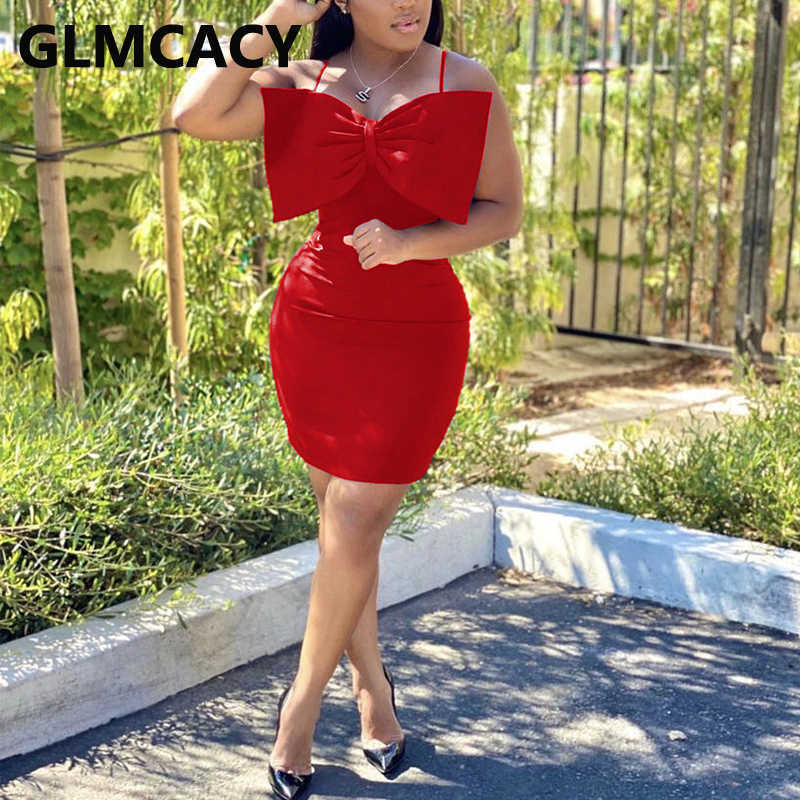 Spaghetti Strap Bowtie Bodycon Mini Dress 210702