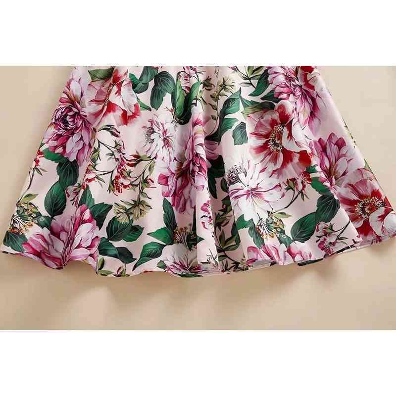 Fashion Runway Summer Slim Women Skirt Vintage Rose Flower Print Ruffles Vacation Casual Female Mini Skirts 210522