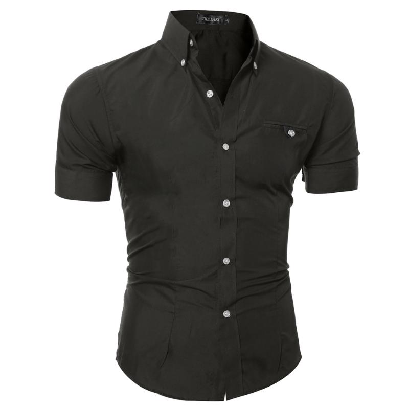 Men's Style Short Sleeve Shirt Fashion Trend Slim Solid Button Down Shirts For Men Turn-down Collar Casual