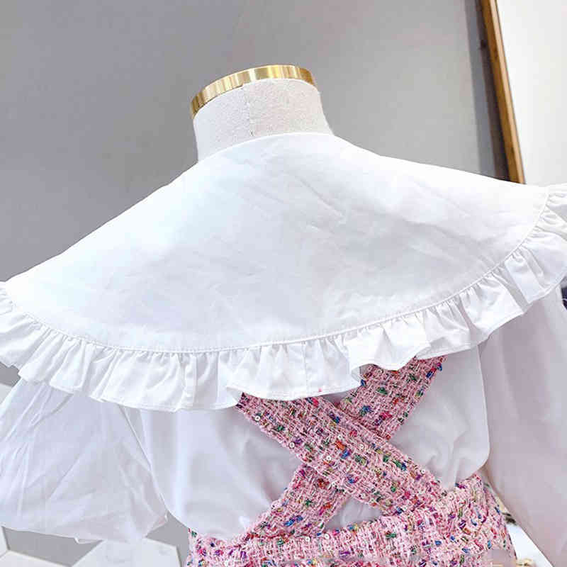 Girl Set Autumn Kid Clothes Big Collar Doll Long Sleeve Shirt + Vest Dress 2Pcs Korean Style Children's Clothing 210515