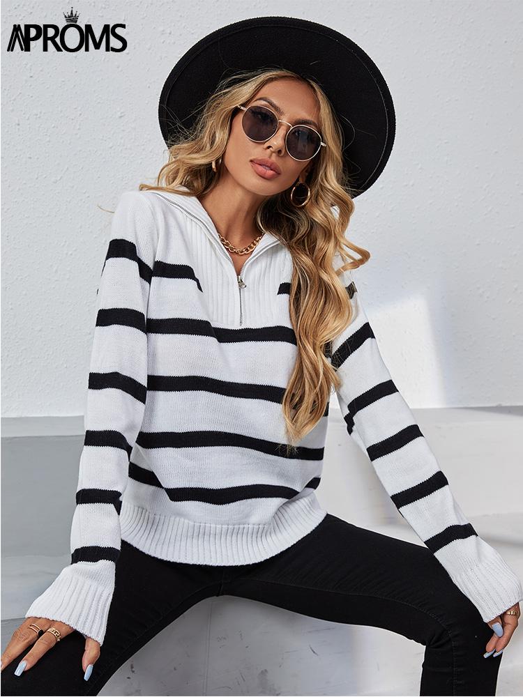 Women' Sweaters Aproms Black White Striped Half Zipper Sweater Women 2022 Winter Turn-down Collar Thick Ribbed Knit Pullovers Female Cozy J, Rust
Women' Sweaters Aproms Black White Striped Half Zipper Sweater Women 2022 Winter Turn-down Collar Thick Ribbed Knit Pullovers Female Cozy J, Rust