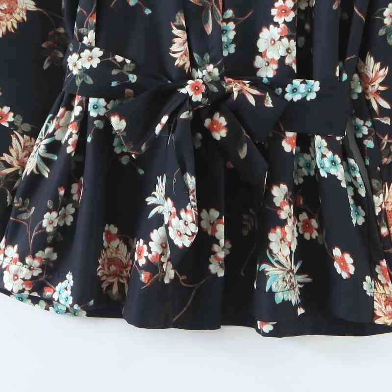 Spring Women Flower Printing Sashes Kimono Shirt Female Nine Quarter Sleeve Blouse Casual Lady Loose Tops Blusas S8656 210430