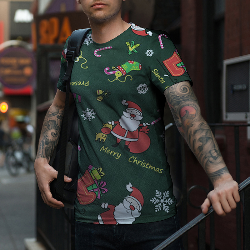 European and men's new print cartoon gift old man Christmas short-sleeved casual breathable street shooting party travel vacation, White;black
European and men's new print cartoon gift old man Christmas short-sleeved casual breathable street shooting party travel vacation, White;black