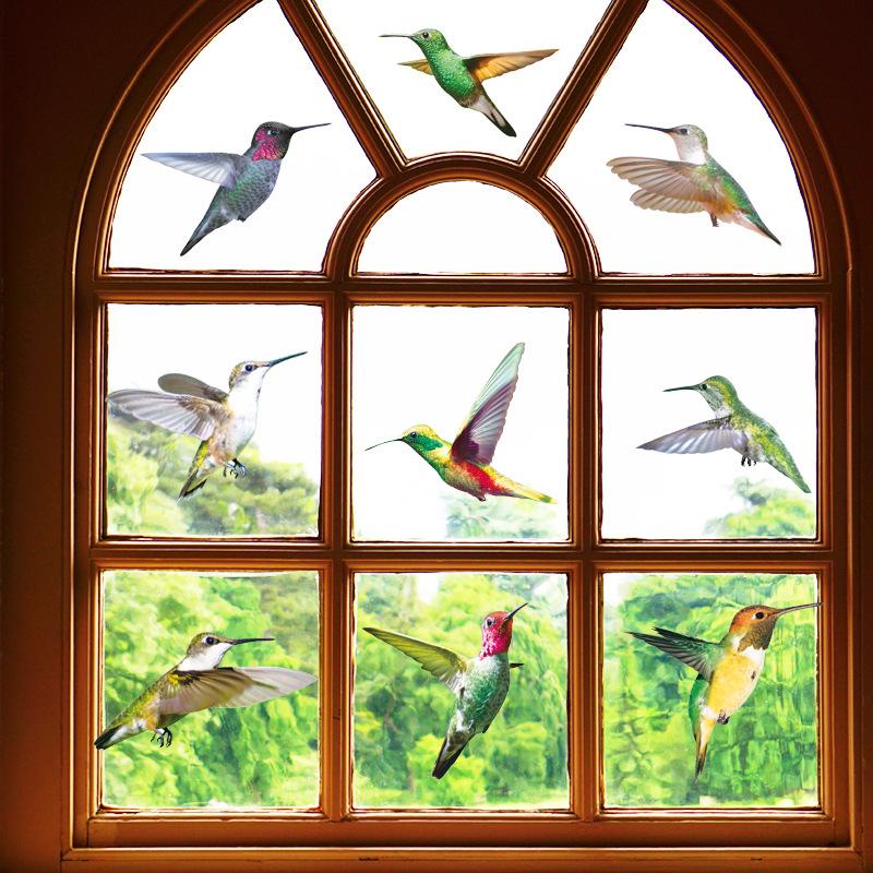 

Wall Stickers Hummingbird Anti-collision Window Clings Sticker No Glue Needed 9Pcs Electrostatic Glass Film Decor Decorative